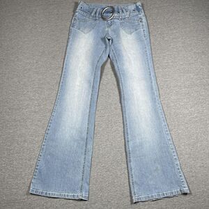 Piper & Blue Flared Jeans Womens 5 Blue Slim Low Rise Belted Buckle Y2K
